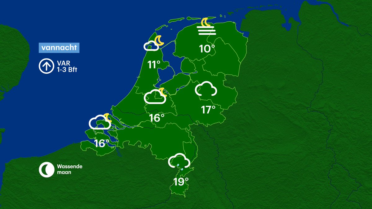 BuienRadarNL's tweet photo. Vanavond/vannacht blijft de zuidoostelijke helft van het land gevoelig voor regen. Elders is het meest droog en in het noorden koelt het lekker af. Morgen in het zuidoosten eerst nog regen, elders droog en zonnige perioden, bij aangename temperaturen. https://t.co/gydDmWRRWW https://t.co/5Q8jJCwuJu
