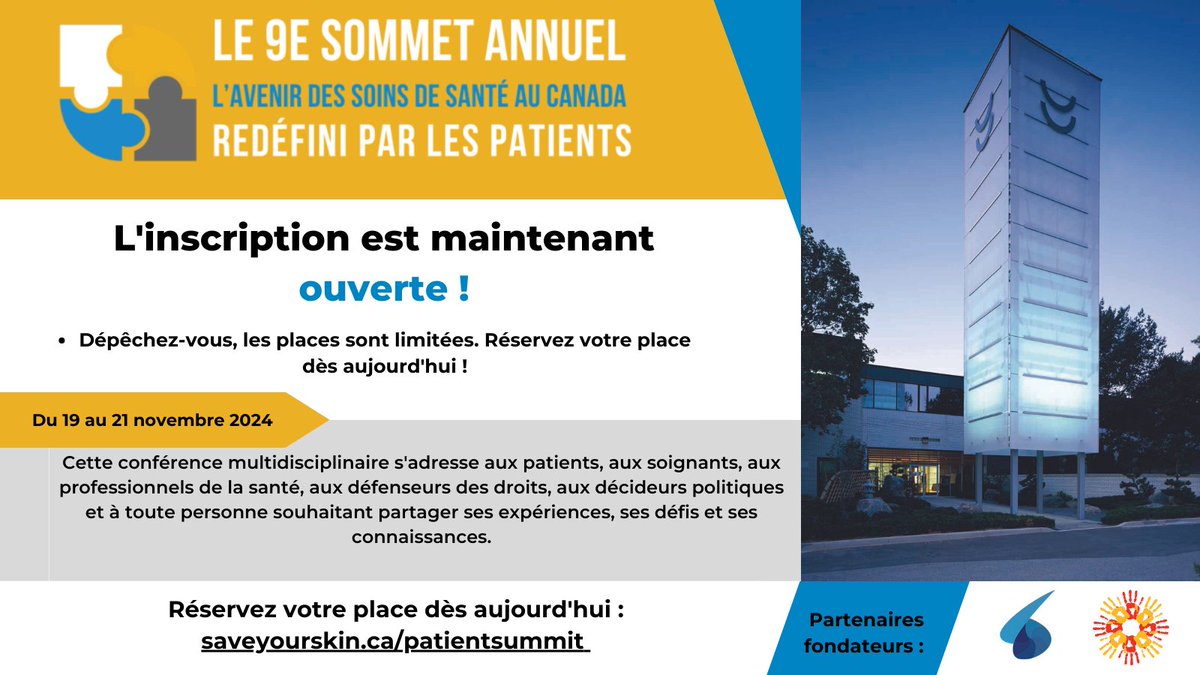patientsummitCA's tweet photo. Pour rappel, l'inscription est ouverte pour le 9e sommet annuel l’avenir des soins de santé au Canada redéfini par les patients ! Réservez votre place dès aujourd'hui et participez à l'élaboration de l'avenir des soins de santé au Canada ! Inscrivez vous : https://t.co/ueYAJryA1p https://t.co/0OeMkEtTu3