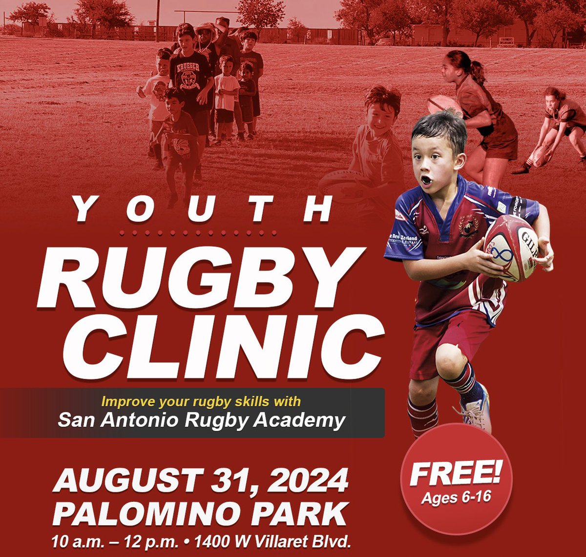 SAParksandRec's tweet photo. π£οΈ Youth Rugby Clinic! π
Set your calendars for our Youth Rugby Clinic put on by the San Antonio Rugby Academy. π
π
Sat, Aug 31
β° 10 a.m. - 12 p.m. | π₯ 6-16
πΏ Palomino Park
Register HERE: β¬οΈ
https://t.co/XhC19RXr5Q
#SAParksAndRec #Rugby #Clinic #Free #Fun #Youth https://t.co/NAE7jt4sGW
