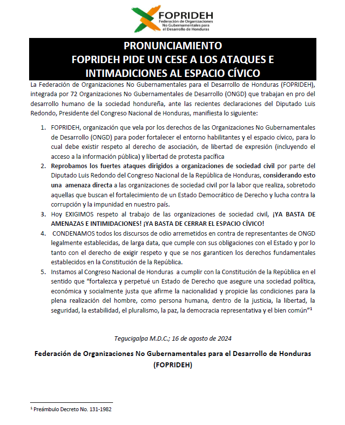 Exigimos el cese de los ataques dirigidos al #EspacioCívico