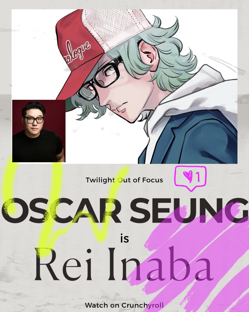 Oscar Seung (@oscarseung) on Twitter photo 🔥Role Announcement🔥
Honored to join the cast of Twilight Out of Focus as the spiky and very spicy… REI INABA. I did some research with the manga… WOWWW.
Big thanks to <a href="/RetroJono/">Jonathan Rigg</a> for your INCREDIBLE direction! Watch now on <a href="/Crunchyroll/">Crunchyroll</a> <a href="/tasogare_eigabu/">『黄昏アウトフォーカス』シリーズ【公式】</a> 🔥Role Announcement🔥
Honored to join the cast of Twilight Out of Focus as the spiky and very spicy… REI INABA. I did some research with the manga… WOWWW.
Big thanks to <a href="/RetroJono/">Jonathan Rigg</a> for your INCREDIBLE direction! Watch now on <a href="/Crunchyroll/">Crunchyroll</a> <a href="/tasogare_eigabu/">『黄昏アウトフォーカス』シリーズ【公式】</a>