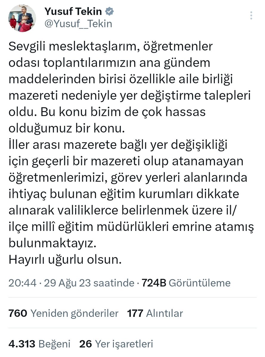 Bu, Sn. Bakanın geçen yıl yapmış olduğu il emri müjdesinin tweeti. Geçen yıldan bu yana değişen çok bir şey olmadı. Bu yıl da il emri müjdesi gelmemesi için bir neden yok.