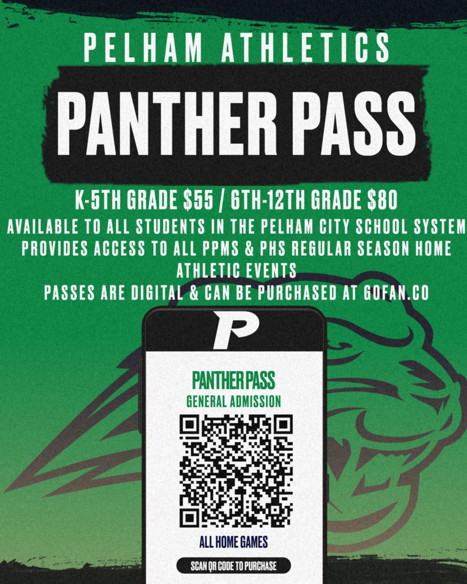 Pelham Panther Strength & Conditioning (@thepelhamwaysc) on Twitter photo HOME games start next week so get your PCS student a Panther Pass now and start saving money. Best value to get into all PHS and PPMS home games during the regular season for the ENTIRE SCHOOL YEAR!
<a href="/ThePelhamWayAD/">Trey Simpson</a>
@ThePelhamWayPRN
<a href="/PelhamSchools/">Pelham City Schools</a> HOME games start next week so get your PCS student a Panther Pass now and start saving money. Best value to get into all PHS and PPMS home games during the regular season for the ENTIRE SCHOOL YEAR!
<a href="/ThePelhamWayAD/">Trey Simpson</a>
@ThePelhamWayPRN
<a href="/PelhamSchools/">Pelham City Schools</a>