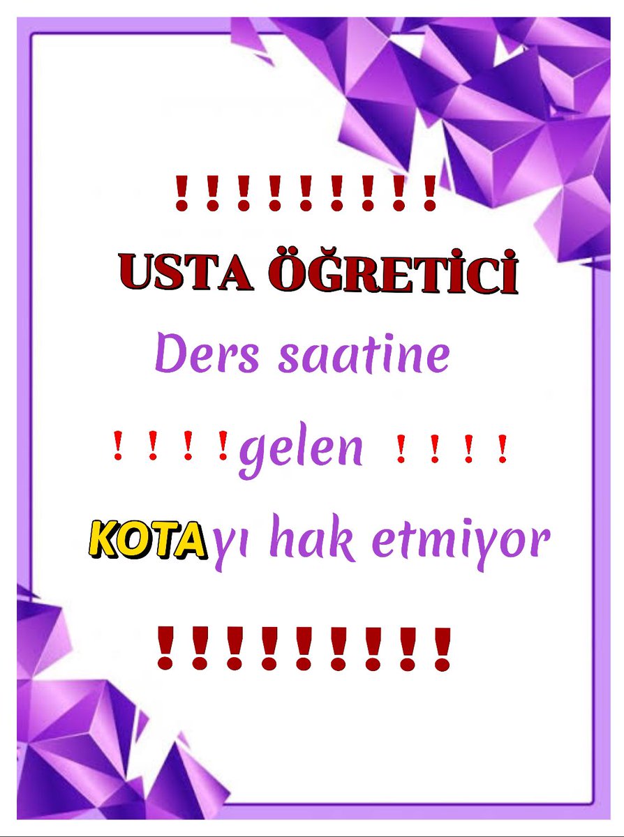 Usta öğreticilere hakkını verin.Kotayı haketmiyoruz...
<a href="/RTErdogan/">Recep Tayyip Erdoğan</a> 
<a href="/Yusuf__Tekin/">Yusuf Tekin</a> 
#UstaÖğreticiyeKOTAzulmü