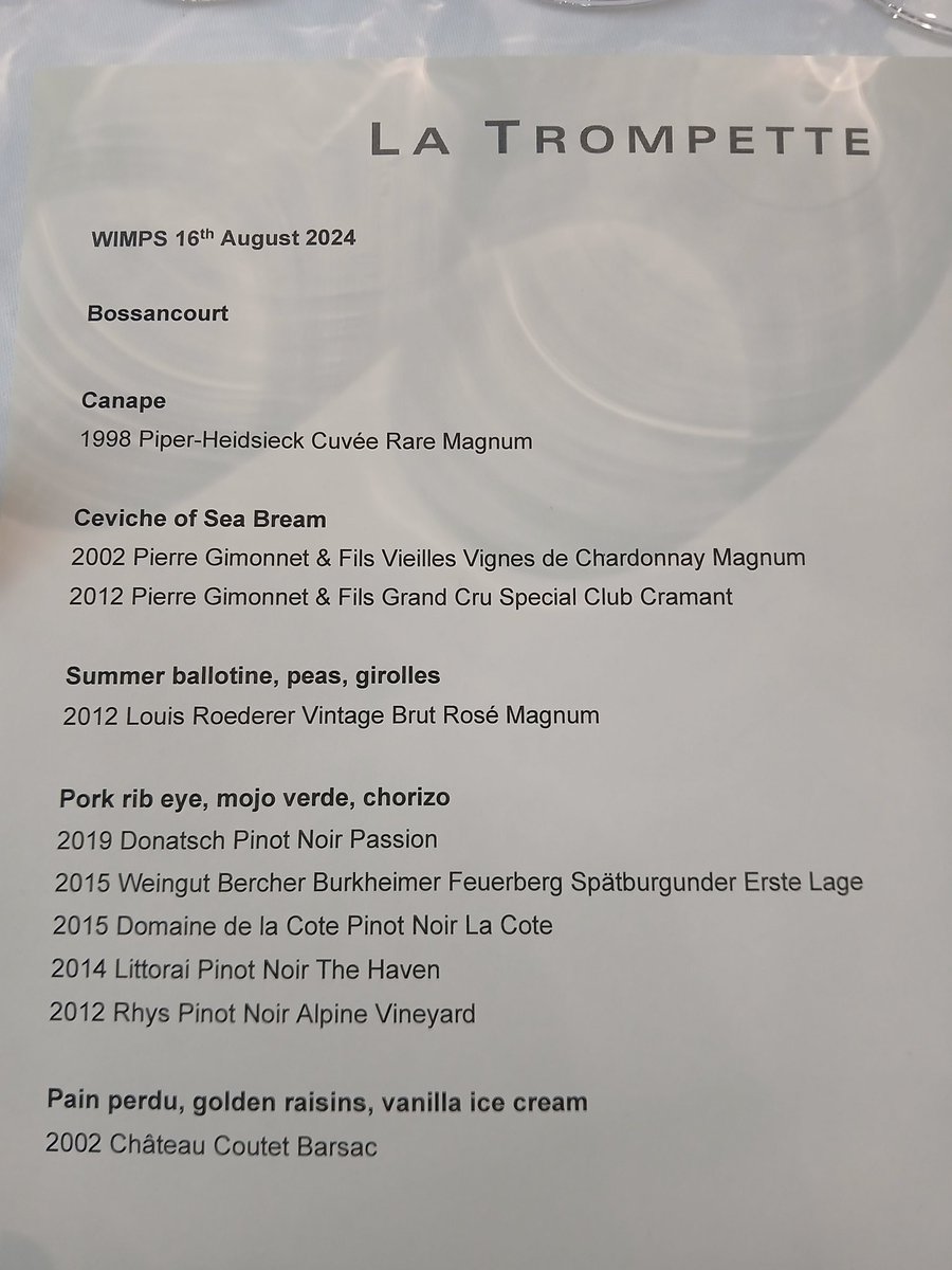 Another spectacular WIMPS lunch <a href="/LaTrompetteUk/">La Trompette</a> <a href="/Gregory_Wellman/">Gregory Wellman</a> <a href="/donalde/">donaldé</a> - that ceviche with our Champagnes! And that "Greggy bread"/pain perdu with the Coutet! Sublime, as always.