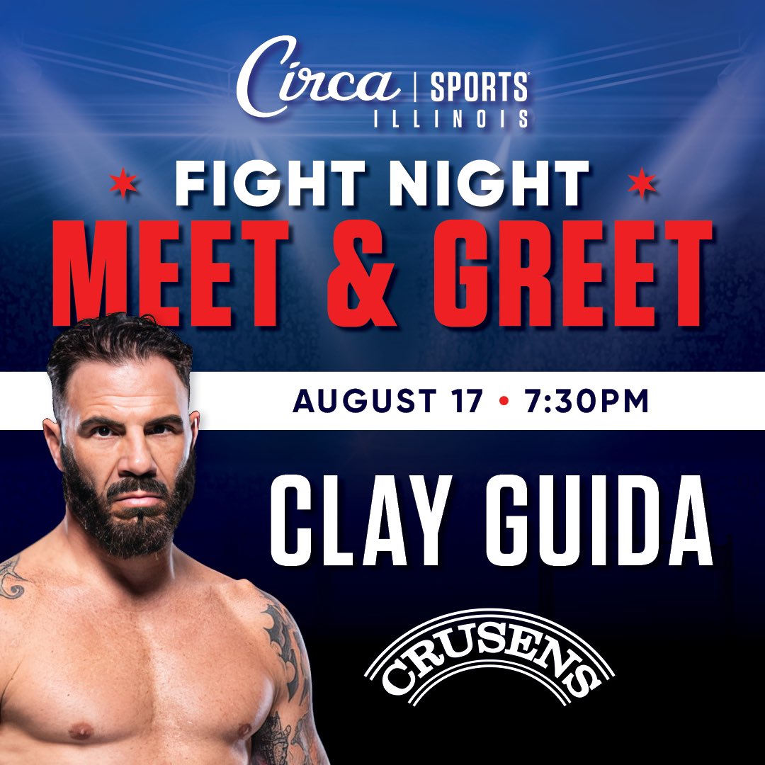 Clay Guida (@clayguida) on Twitter photo Come hangout with me and the <a href="/CircaSports/">Circa Sports</a> Illinois crew tomorrow night for a #UFC305 watch party at @crusens!! Iβll be doing a meet & greet and signing autographs while watching a great night of fights!! RSVP at circasports.com (circasports.com)
#CircaSports Come hangout with me and the <a href="/CircaSports/">Circa Sports</a> Illinois crew tomorrow night for a #UFC305 watch party at @crusens!! Iβll be doing a meet & greet and signing autographs while watching a great night of fights!! RSVP at circasports.com (circasports.com)
#CircaSports