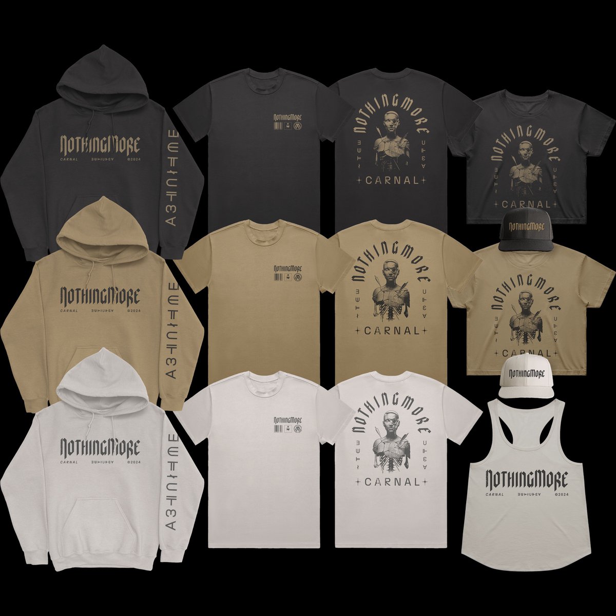 Today we’re dropping a HUGE collection of absolutely sick new CARNAL merch. We couldn’t decide which color we liked best so we decided to drop it all. We made some sweet bundles with a nice discount too!

store.nothingmore.net/collections/ca…

The CARNAL Tour starts in two weeks so bring it!