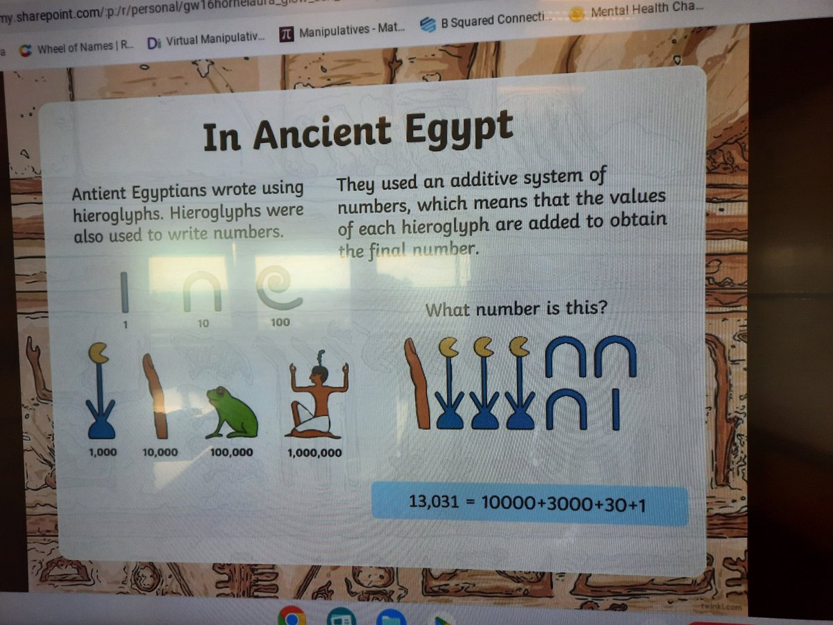 MrsHorne10's tweet photo. Room 5 looked at the importance of maths in the world and we looked at some ancient number systems.  We explored Roman Numerals and Ancient Egyptian numbers. We all agreed we preferred our modern system but we were split between the two ancient systems. @HareleeshillPS #itsSLC https://t.co/RCkcf4ZTCt