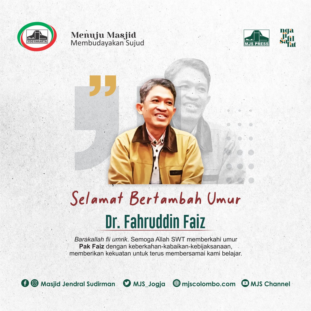 Salam Guruku
Semoga dirimu senantiasa diberikan kesehatan dan lindungan Allah. Jangan pernah lelah memberi pencerahan bagi kami.

Selamat Ulang Tahun, Pak Faiz 
16 Agustus