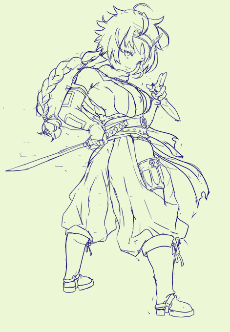 #サムライヴァンキッシュ
狐地ランマルのバトル立ち絵の下絵
今夜はここまで・・・ 