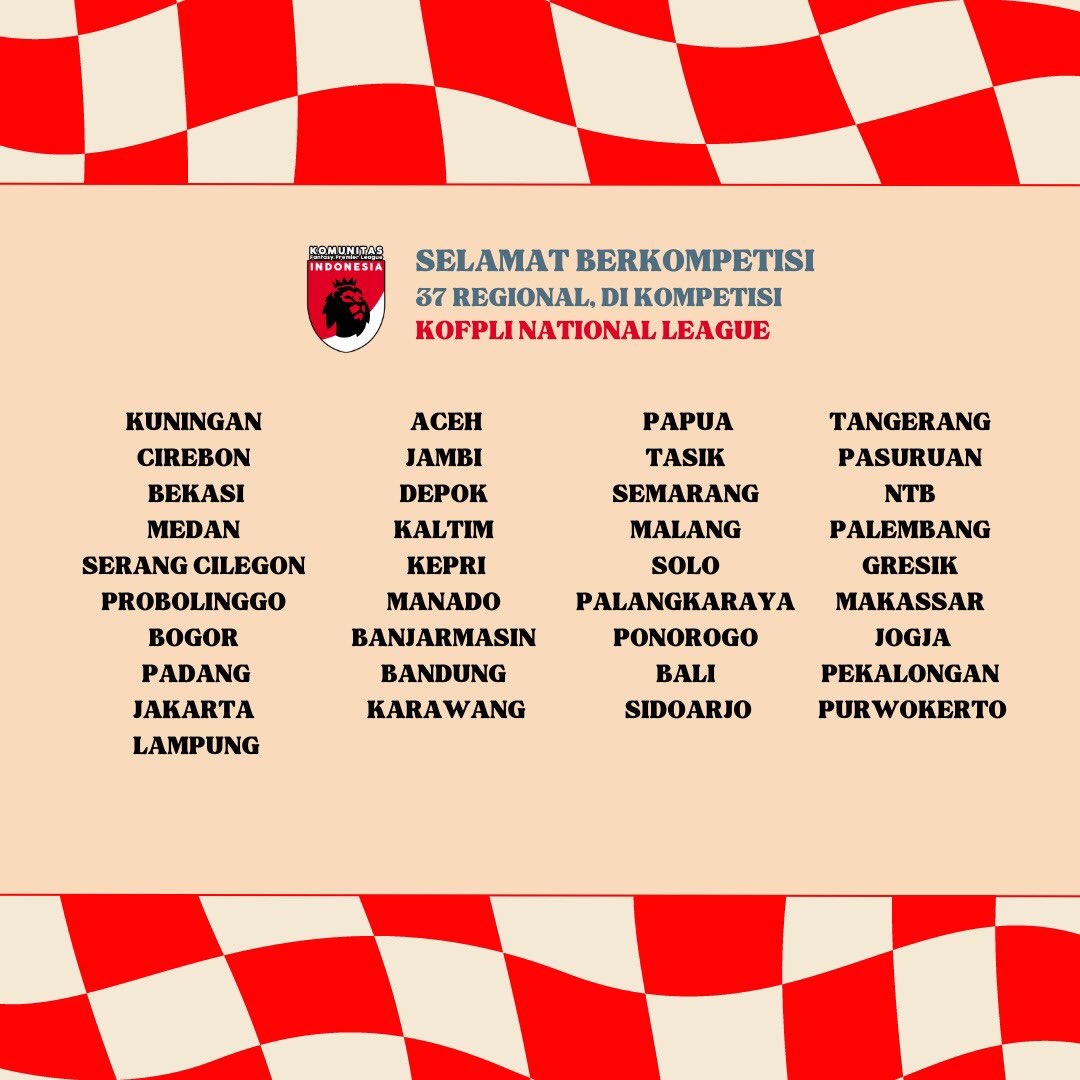 SELAMAT BERKOMPETISI 37 REGIONAL KOFPLI NATIONAL LEAGUE!

Silakan share squad KNL regional Anda🔥🔥