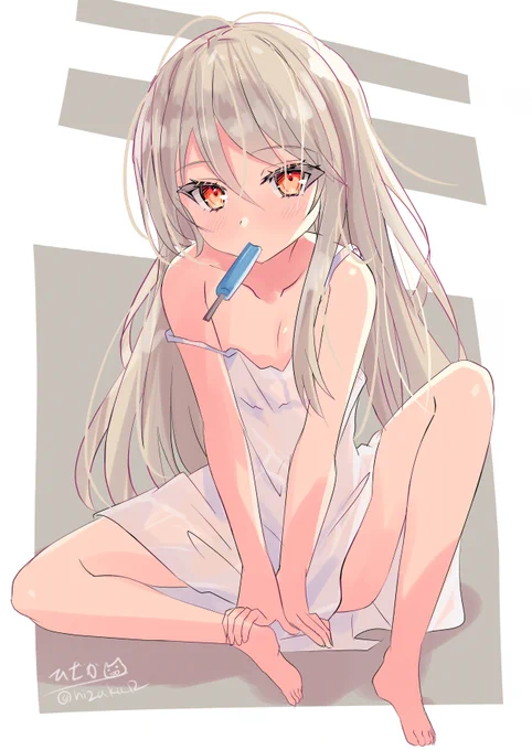 アイスを食べて休憩する菊月#艦これ版深夜の真剣お絵描き60分一本勝負#艦これ版真剣お絵描き60分一本勝負_20240816 