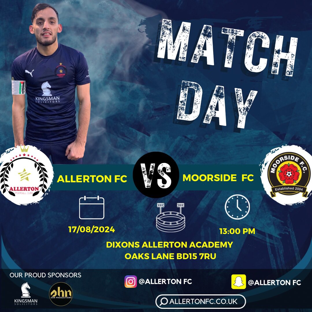 Fourth pre-season game for <a href="/Allertonfc1/">AllertonFC</a> tomorrow against <a href="/Moorside_FC/">Moorside FC</a> #teamallerton #bradford <a href="/OfficialYAL/">Yorkshire Amateur Association Football League</a>  <a href="/hdafl/">HDAFL (Huddersfield & District Association FL)</a>