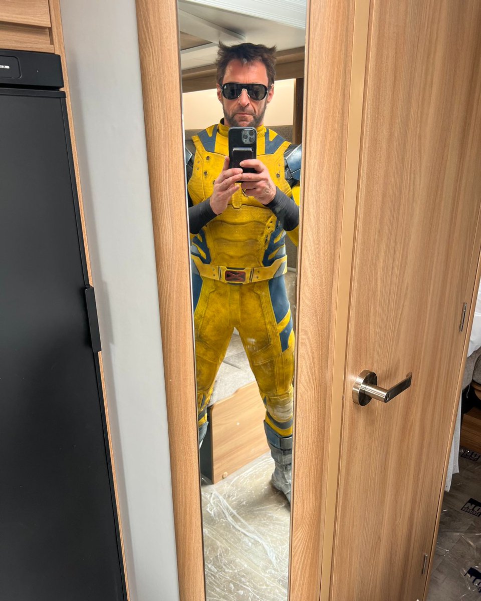 Hugh Jackman shares a selfie in Wolverine suit.