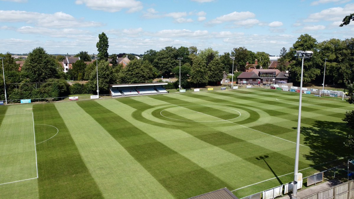 joeeemdavis's tweet photo. Nearly ready for the @EmiratesFACup tomorrow, run over it again in the morning to freshen it up. She’s struggling with the heat and lack of rain but my homemade over night irrigation is just about doing the job! #UpTheFields https://t.co/Q14ZXmdzXX