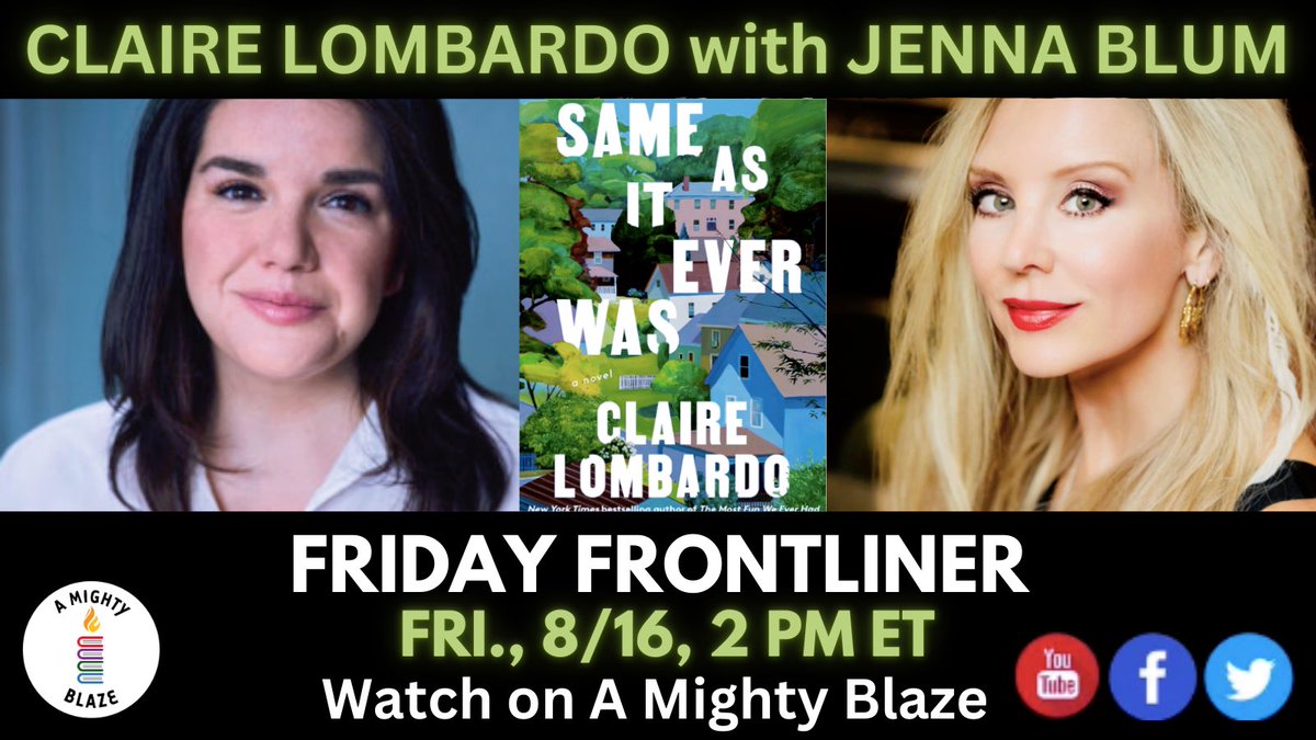 Jenna Blum (@jenna_blum) on Twitter photo TODAY! 2 PM ET I'm interviewing @ClaireLombardo, author of smash hit SAME AS IT EVER WAS… About how a woman's trauma background affects her choices in early motherhood, which then affects her life as her kids are leaving the nest. Join us LIVE--on <a href="/AMIGHTYBLAZE/">A MIGHTY BLAZE 📚🕯🔥</a>, of course! TODAY! 2 PM ET I'm interviewing @ClaireLombardo, author of smash hit SAME AS IT EVER WAS… About how a woman's trauma background affects her choices in early motherhood, which then affects her life as her kids are leaving the nest. Join us LIVE--on <a href="/AMIGHTYBLAZE/">A MIGHTY BLAZE 📚🕯🔥</a>, of course!