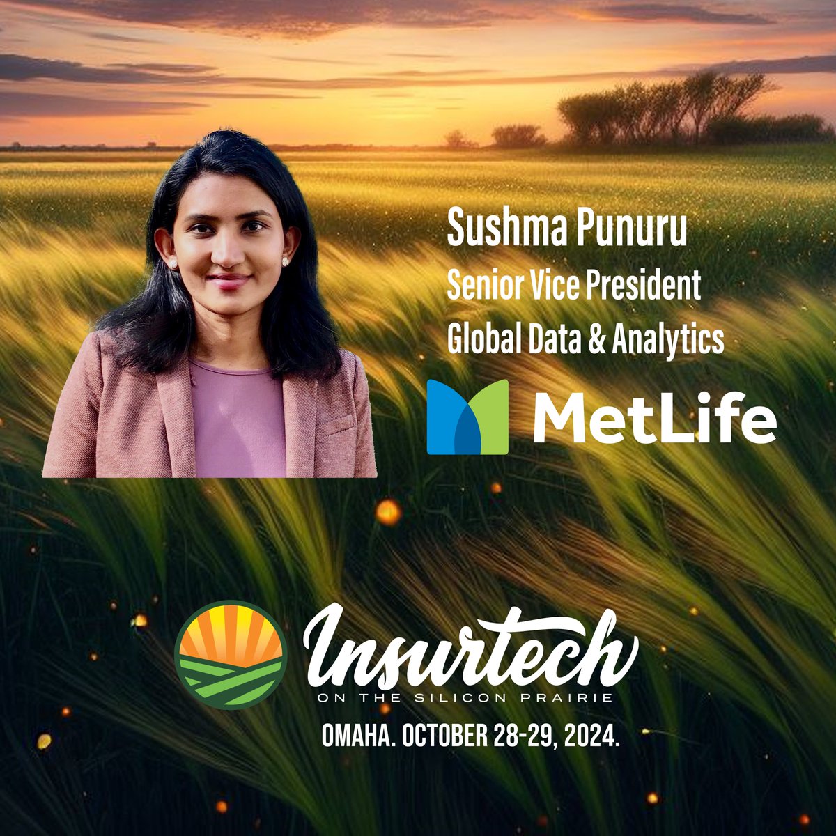 We're looking forward to MetLife's Sushma Punuru joining our panel on Leveraging AI and Technology for Digital Acceleration and Innovation! Check out our speaker lineup and agenda at siliconprairienebraska.com. October 28-29 in Omaha. #insurtech #innovation #dontmissout