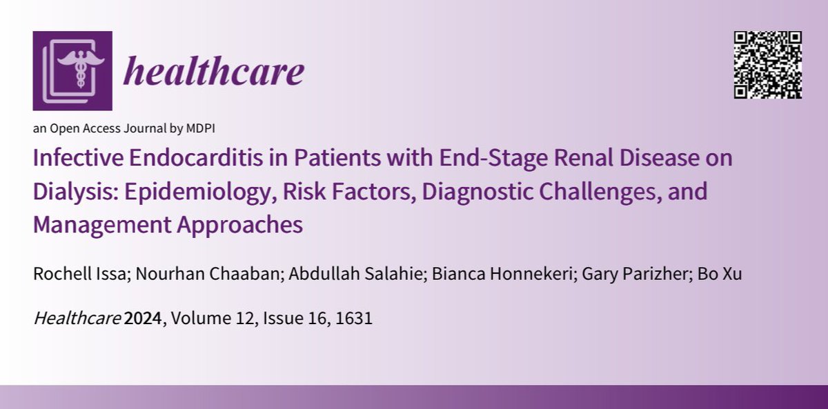 Take a look at our review published in @HealthcareMDPI today which sheds light on the significant morbidity and mortality present in dialysis patients affected by IE. 

mdpi.com/2227-9032/12/1…
<a href="/NourhanChaaban/">Nourhan A. Chaaban, MD</a> <a href="/GaryParizher/">Gary Parizher</a> <a href="/CCF_IMCHIEFS/">Cleveland Clinic IM</a> <a href="/CleClinicHVTI/">Cleveland Clinic Heart, Vascular & Thoracic</a> <a href="/Mud_Fud/">Richard M. Wardrop III, MD, PhD, MACP, SFHM, FAAP</a>