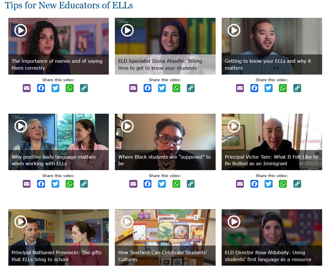 Advice for New Teachers of ELLs: Video Tips from ELL Experts 

Share these video clips and feel free to include them in back-to-school professional learning! #ELL #ELLchat #MLL #MLLchat 

colorincolorado.org/videos/advice-…