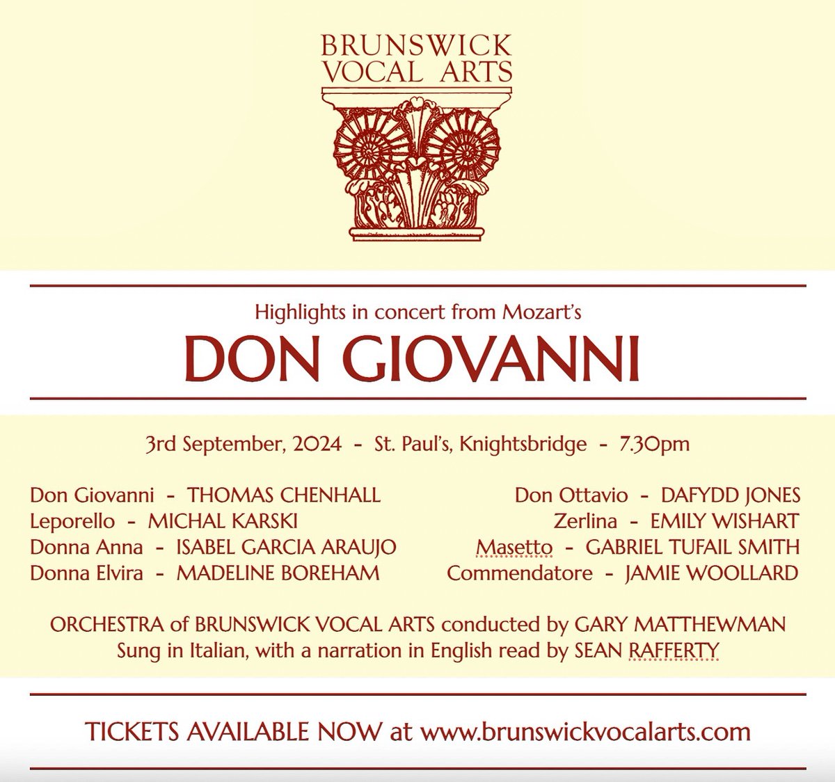 Sept 3rd is almost here! Please join us for this concert performance of highlights from Don Giovanni in central London, with a stellar cast of rising stars, and a narration read by broadcaster Sean Rafferty. Gary Matthewman conducts. Tickets available through the BVA website.