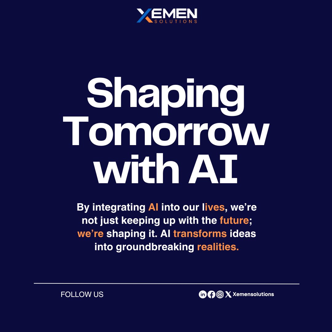 XemenSolutions's tweet image. Shaping Tomorrow with AI      

By integrating AI into our lives, we’re not just keeping up with the future; we’re shaping it. AI transforms ideas into groundbreaking realities.   
#wendevelopment #appdevelopment #Artificial #AIfuture