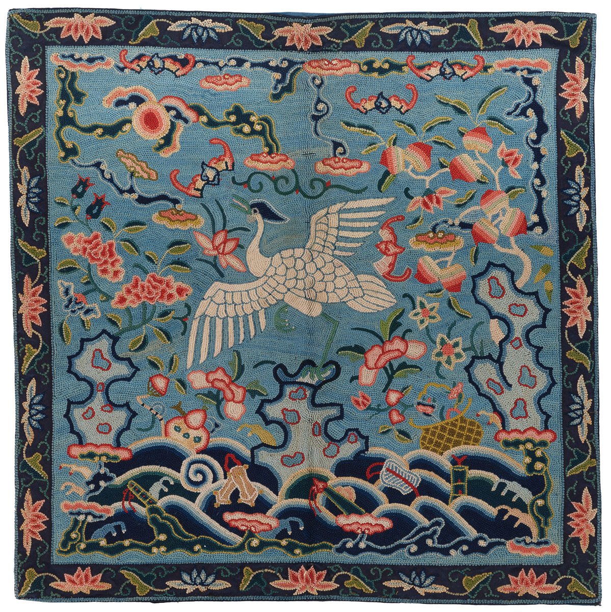 Today’s #FabricFriday is new addition to our collections website. This intricately embroidered badge from China features a white egret, signifying the wearer’s status as a sixth- or seventh-rank official in the Qing-dynasty civil service.