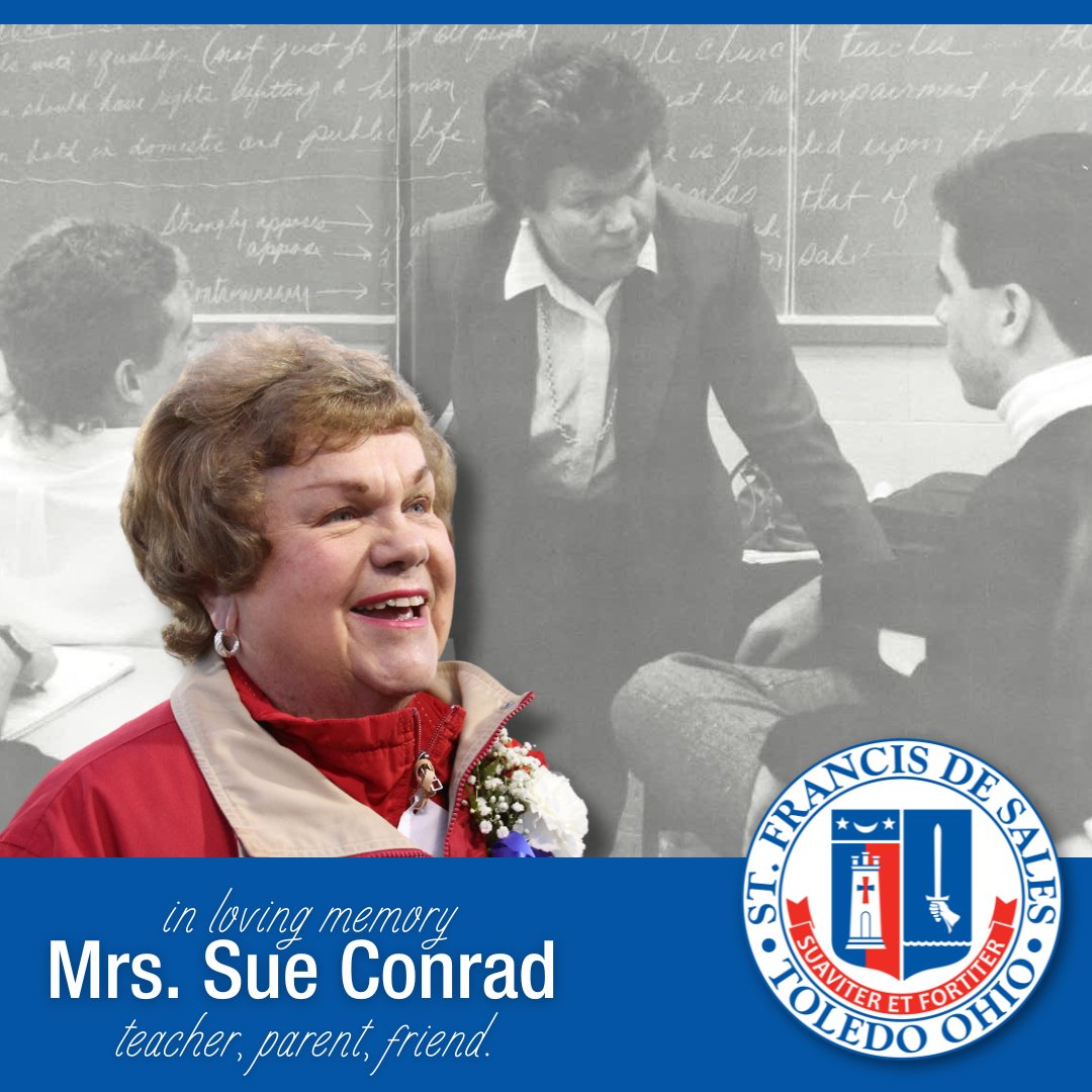 SFSKnights's tweet photo. With heavy hearts lifted by the Resurrection, St. Francis de Sales School announces the passing of Mrs. Sue Conrad this morning in hospice.

Eternal rest grant unto her, O Lord, and let perpetual light shine upon her! https://t.co/vUwS7youu2