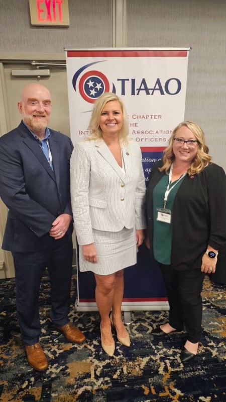 IAAOHQ's tweet photo. #IAAO President Rebecca (@rlmalmquist) Malmquist, CAE with #TIAAOPresident Jason Stewart and Vice President Christina Gragg this week in Nashville, TN. https://t.co/kcLSWjXbjV