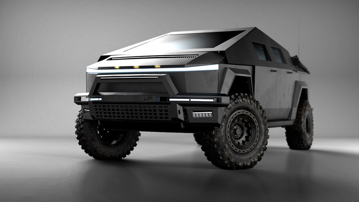 SawyerMerritt's tweet image. Cybertuck for the military unveiled by @UnpluggedTesla.

Can withstand up to 14.5mm rounds. Uses Starlink. Available for preorder now.