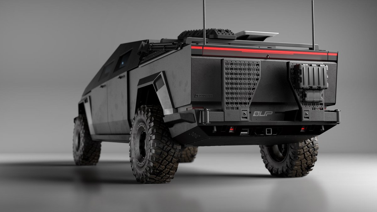 SawyerMerritt's tweet image. Cybertuck for the military unveiled by @UnpluggedTesla.

Can withstand up to 14.5mm rounds. Uses Starlink. Available for preorder now.