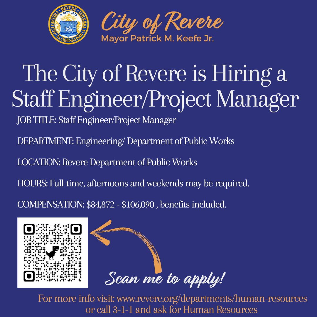 Revere311's tweet photo. To apply and learn more about this and other great opportunities visit: https://t.co/nfn6mMbj5o https://t.co/2oYg4RDjty