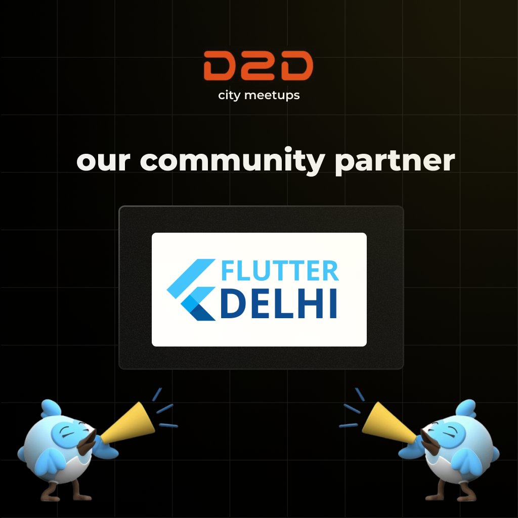d2dconf's tweet photo. We’re proud to partner with @delhi_flutter for the D2D Delhi Meetup! 🌟 Exciting things are on the horizon, and we can’t wait to share them with you. Stay connected for more updates! 

Keep Fluttering and Register now at : https://t.co/5YtFJUf0CQ
#D2DDelhi #Community #Flutter https://t.co/dUzNKfm4UB