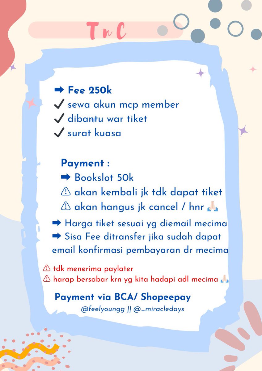 feelyoungg's tweet photo. Open rent sewa member mcp membership mecima
DAY6 3RD WORLD TOUR <FOREVER YOUNG>

📍 Bali 
💰 250k/tix
🎫 all cat exc package
❣️ benefit member qn/sn lbh kecil dr gensales

Dm me or @_miracledays for more detail✨

#DAY6 #DAY6_3RD_WORLDTOUR #DAY6_ForeverYoung_Indonesia https://t.co/rgEYCyEsFr