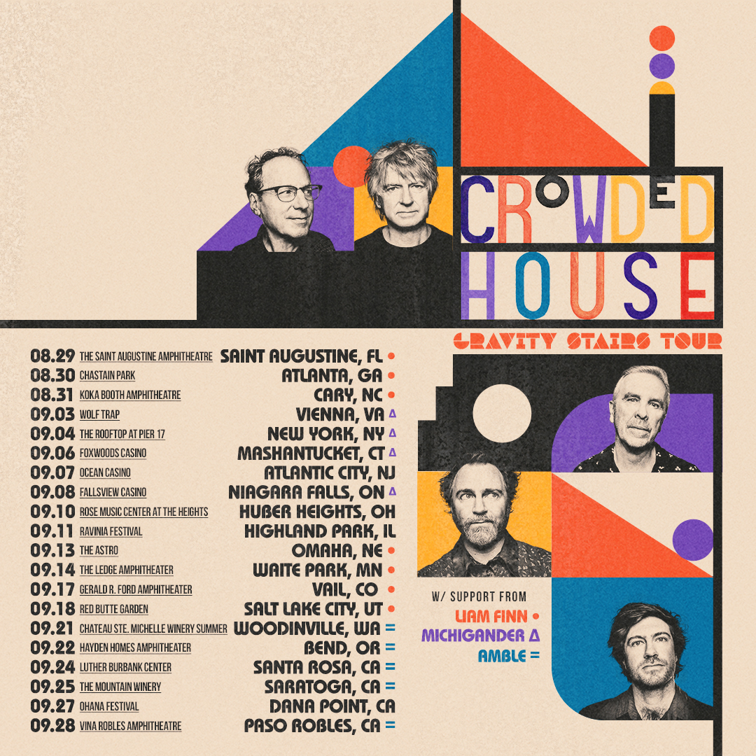 Excited to announce that a few friends will be joining Crowded House on the road! Please give a warm welcome to Liam Finn, Michigander, and Amble on the Gravity Stairs US tour! crowdedhouse.com/shows