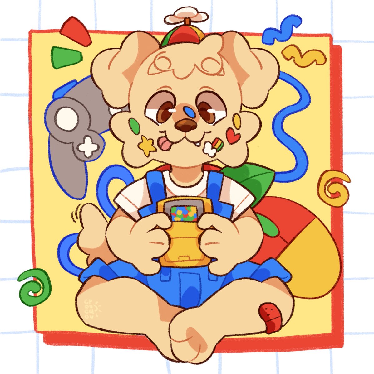 cocopudu's tweet photo. what a little gamer boy 🕹️🎮🍎!! https://t.co/0CMMyOc3cT