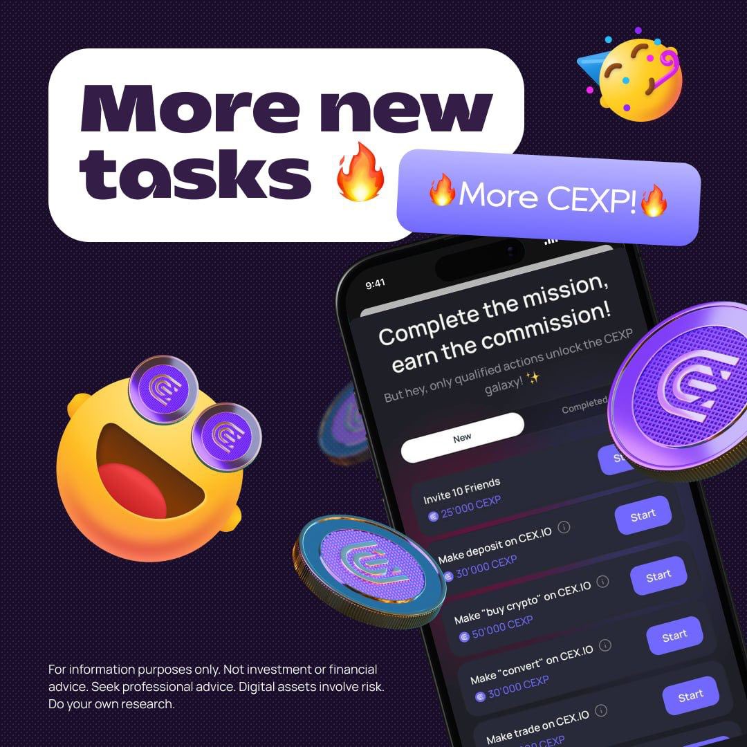 🔶#CEX.IO Roadmap Listing &amp; Distribution Q4 ,2024    

🔶<a href="/cex_io/">CEX.IO</a> will distribute big airdrop    
 
🔶 $CEXP added some exciting new tasks to the tap-game!    

Join 
➡️🚪t.me/cexio_tap_bot?…

#CEXIO #memefi #coin #crypto #NFTdrops #DEX #Binance #Taps #Blum #btc #hamster #Dogs