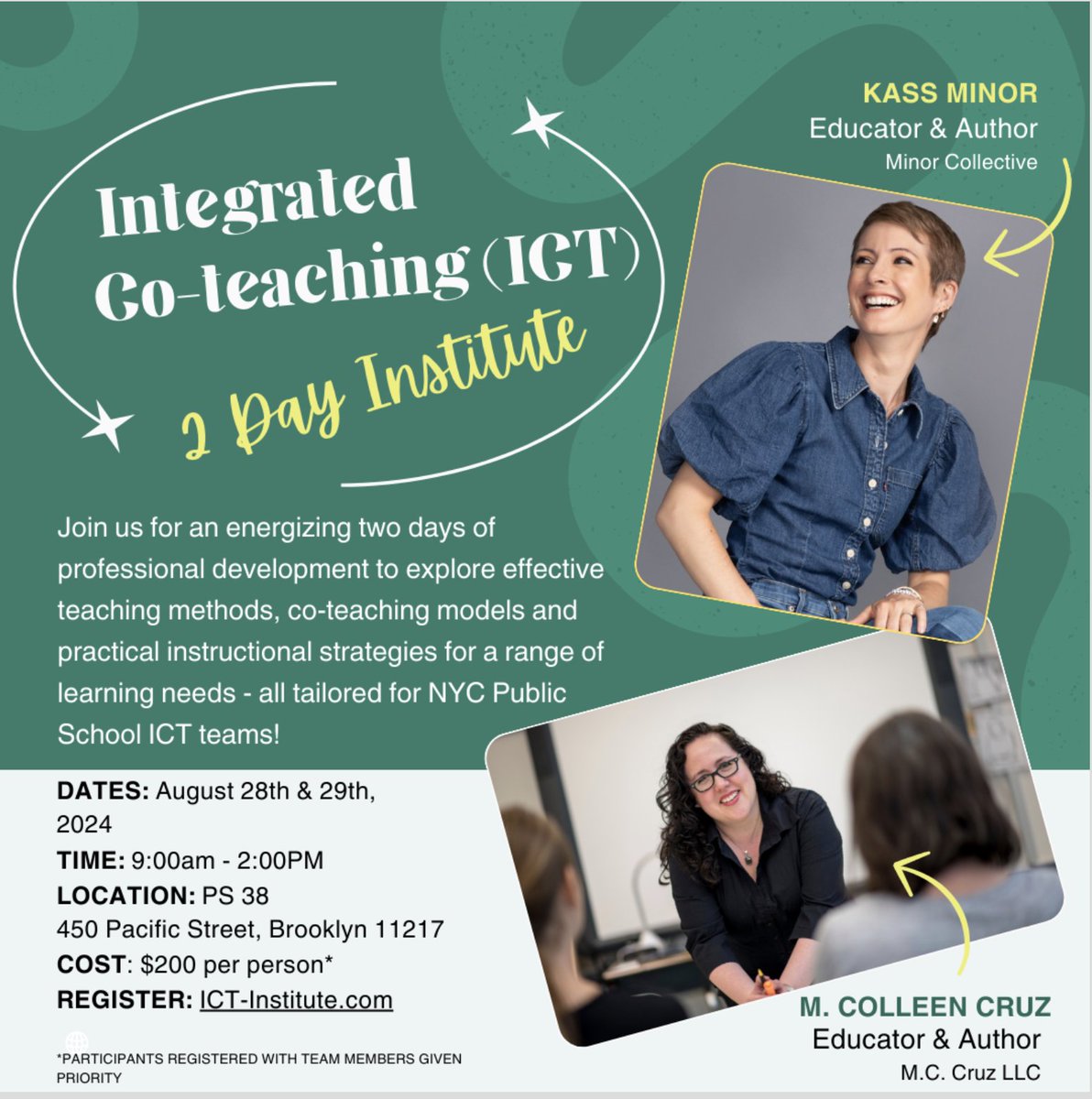 Prepare for your co-teaching year while experiencing an inclusive, ICT institute full of demosntrative examples you can use in your community! Check out ict-institute.com for more details, and be sure to register by next Fri, Aug 23! <a href="/colleen_cruz/">Colleen Cruz</a>