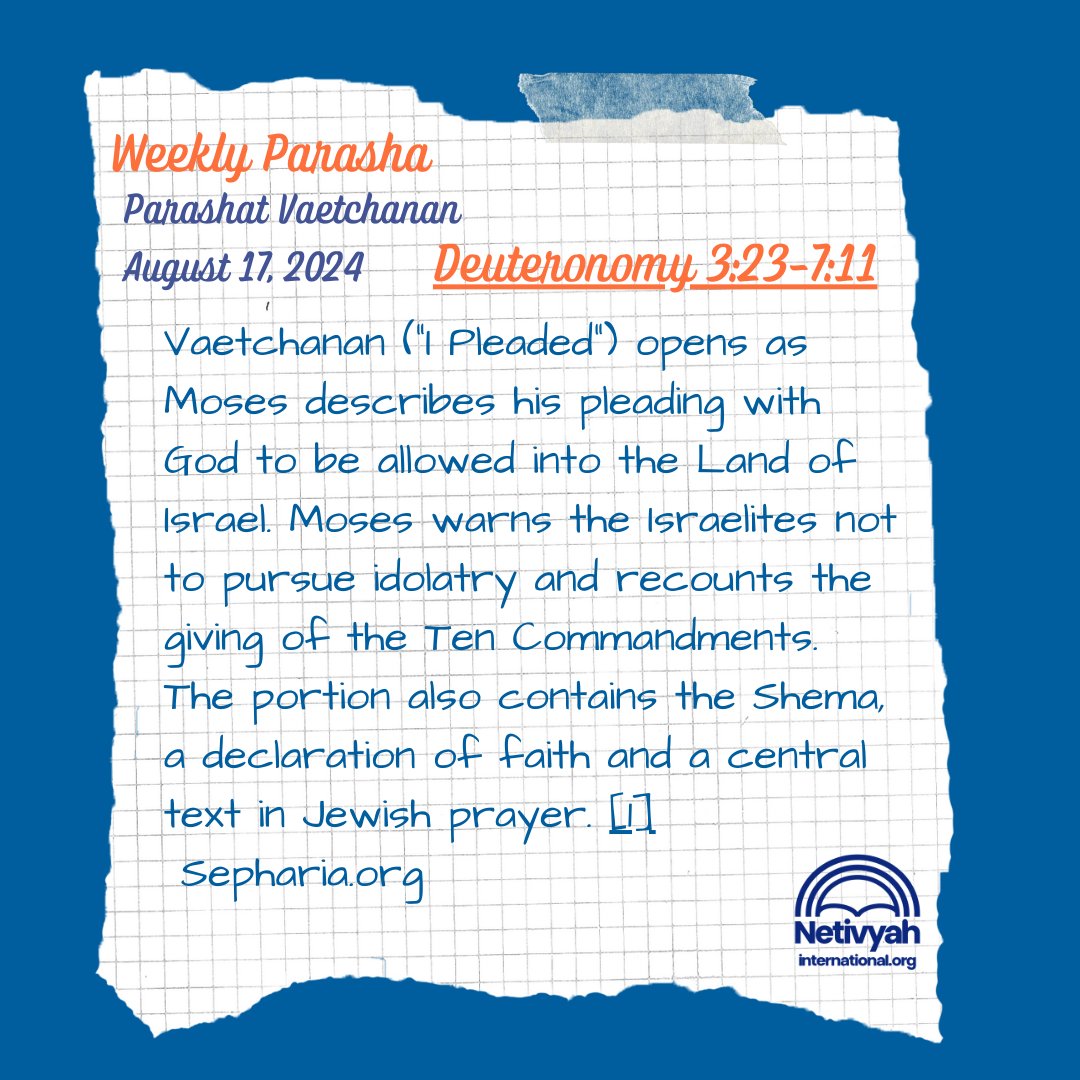 netivyah's tweet photo. Weekly Parasha. Veatchanan. Deuteronomy 3:23-7:11
#readthetorah #Vaetchanan #deuteromony #shemaisrael #netivyahinternational https://t.co/l0hoLzXw7u
