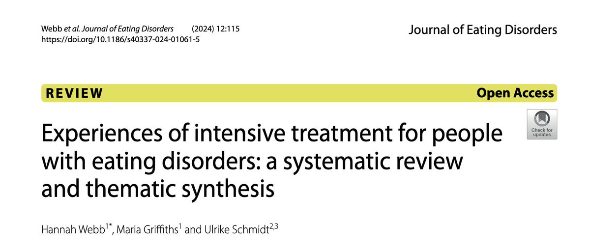 HannahWebb (@hjw2501) on Twitter photo Excited to share that our systematic review exploring the #livedexperiences of intensive treatment for people with #eatingdisorders has been published in <a href="/JEatDisord/">Journal of Eating Disorders</a>. A huge thank you to my supervisors 🌟
Read it here: rdcu.be/dQYGa
<a href="/CCCUAppPsy/">CCCU Salomons Psych</a> <a href="/kingsedresearch/">Centre for Research in Eating and Weight Disorders</a> Excited to share that our systematic review exploring the #livedexperiences of intensive treatment for people with #eatingdisorders has been published in <a href="/JEatDisord/">Journal of Eating Disorders</a>. A huge thank you to my supervisors 🌟
Read it here: rdcu.be/dQYGa
<a href="/CCCUAppPsy/">CCCU Salomons Psych</a> <a href="/kingsedresearch/">Centre for Research in Eating and Weight Disorders</a>