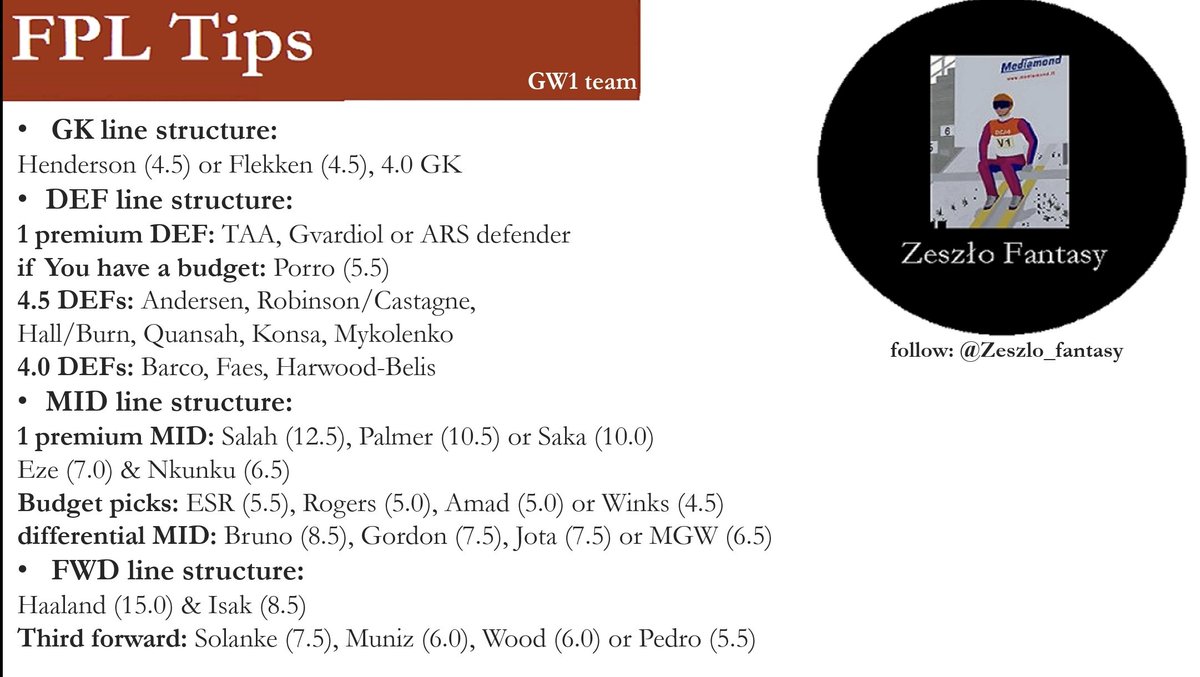 Zeszlo_fantasy's tweet image. #fpltips are back!!!
#GW1 deadline is today, so please find the newest.
#fpl
