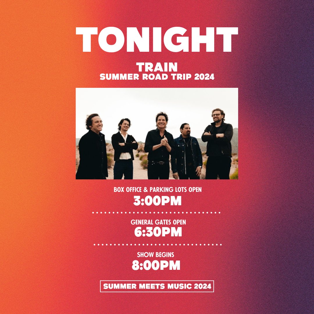 oakmtnamp's tweet photo. 🎵 TONIGHT (FRIDAY, 8/16) Train - Summer Road Trip 2024 with Yacht Rock Revue!

✨ Venue &amp; Show Upgrades: https://t.co/vEKaKRuIXO

🚨 Things to know before you go: https://t.co/a1kfDMbpYD

❓ More questions? Please visit our official venue website: https://t.co/K6ZjvAWvnm https://t.co/kffVgc0T6o