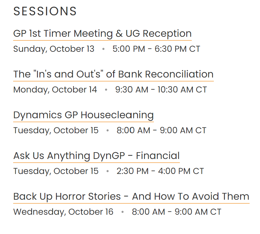 Getting closer to #mySummitNA where I get to speak quite a bit.  Join me at one of my sessions. #DynamicsGP