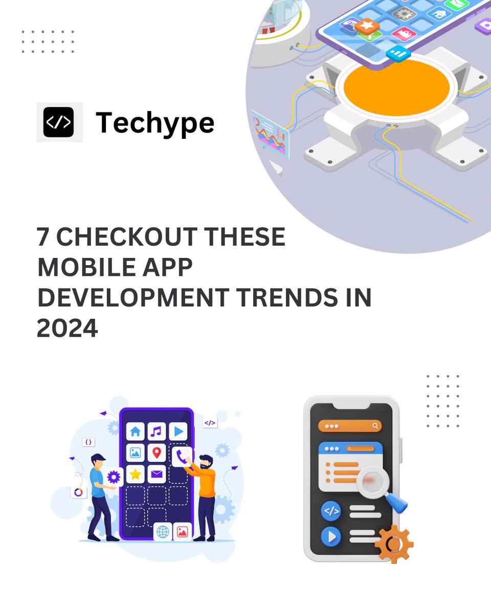 Techypeco's tweet image. In this post, we share with you 7 Such surprises in the tech world. 7 Mobile App Development Trends that you should look out for in 2024! 
Visit- techype.in
#mobileappdevelopment #mobileappdevelopmenttrends #artificialintelligence #blockchaintechnology