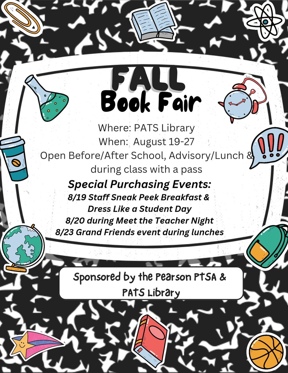 Brandi Grant, MLIS π (@littylib) on Twitter photo See you at the fair, next week, it's the place to be! Make note of our special buying times during Meet the Teacher Night & on Friday, Aug. 23rd for our Grand Friends event where family members may eat lunch w/ their student & shop the fair <a href="/FISD_PearsonMS/">Pearson Middle School</a> See you at the fair, next week, it's the place to be! Make note of our special buying times during Meet the Teacher Night & on Friday, Aug. 23rd for our Grand Friends event where family members may eat lunch w/ their student & shop the fair <a href="/FISD_PearsonMS/">Pearson Middle School</a>