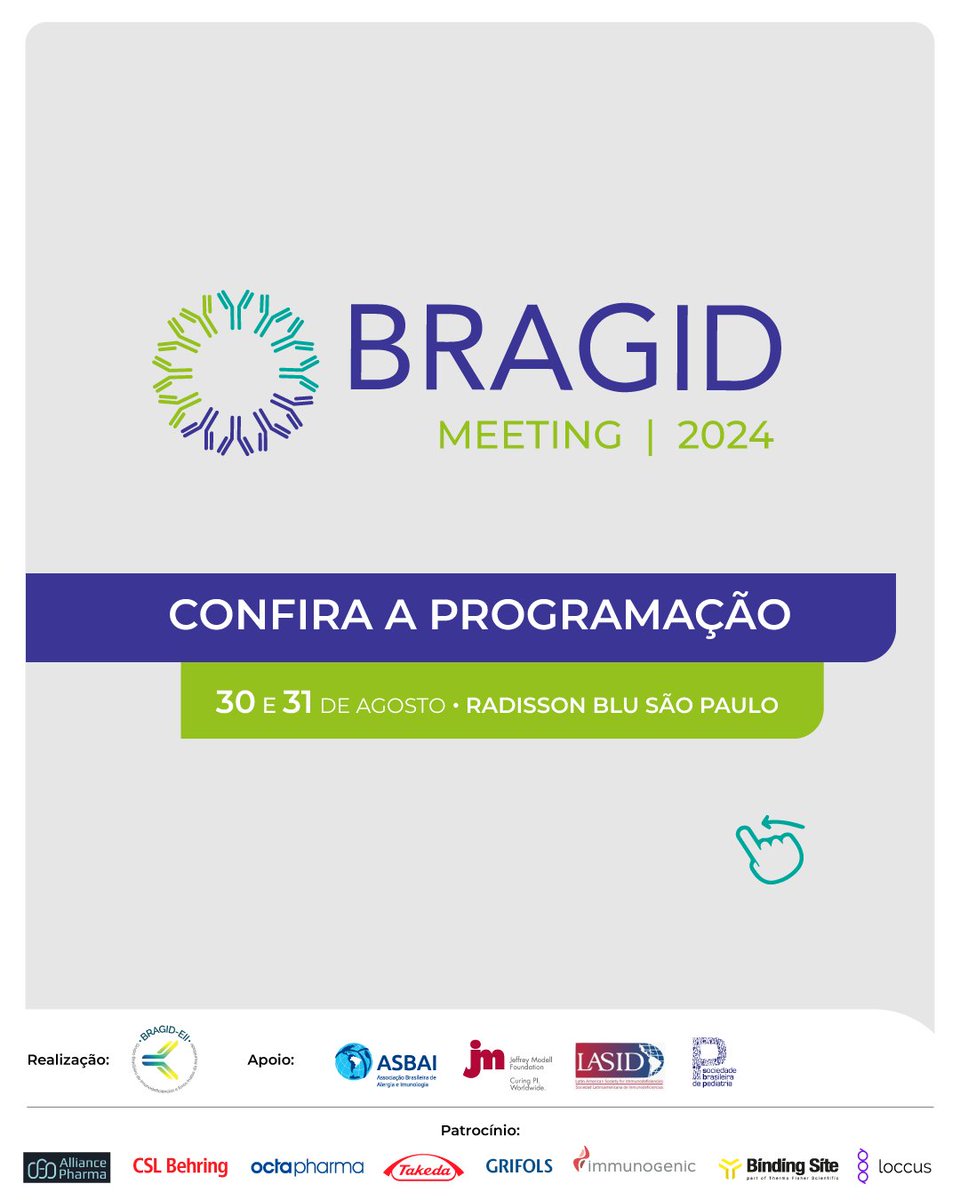 ASBAI_alergia's tweet photo. Você já viu a programação do BRAGID Meeting?
Passe as imagens para o lado e confira.
Inscrições com desconto terminam dia 23/08.
Acesse: https://t.co/XIQ5mBBFS6
#BRAGIDMeeting #imunologia #LASID #JeffreyModellFoundation #EII #plasmajabrasil #alergia #ASBAI #BRAGID https://t.co/Kc7x3AykeL