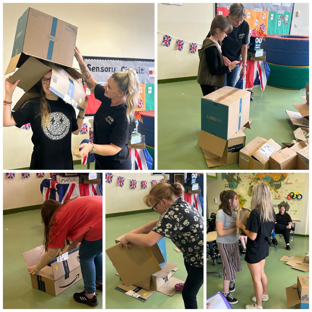 stridetheatre's tweet photo. We created our own sculpture park at Barnsley play-scheme! At the sculpture park there were competitions one being who can stack the most boxes and the other who can build the tallest cake tower! 🎂  #TEAMSTRIDE🎭 https://t.co/hRcdloWCds