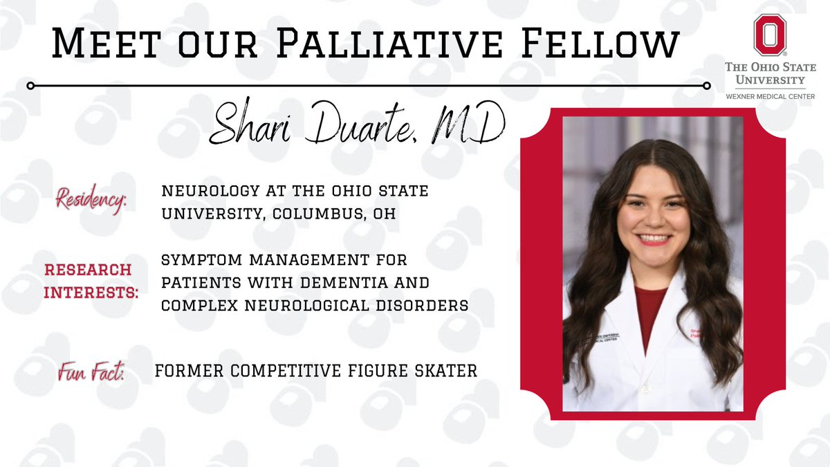 OhioStatePalMed's tweet image. Meet our Chief Fellow @ladycerebela 📢

@OhioStateNeuro Class of '24
@OhioStateMed Class of '20
@OSUWexMed 
#hpm