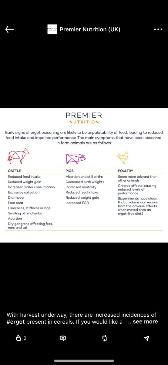 With harvest underway, there are increased incidences of #ergot present in cereals. If you would like a copy of our guide that details some background to what ergot is, symptoms of ergotism and practical options, please contact your Premier Nutrition account manager