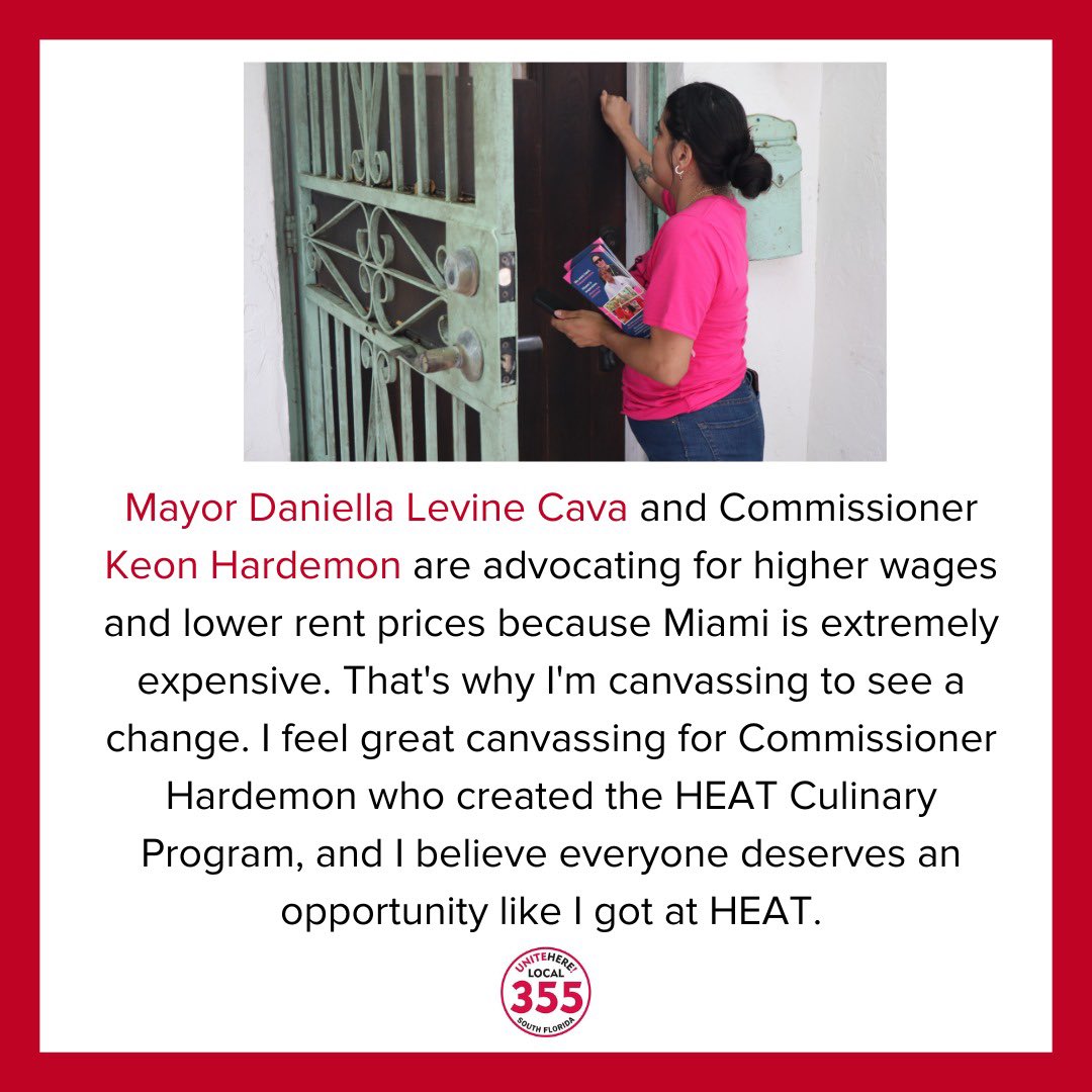 UNITEHERE_SoFla's tweet image. Michelle, a premium prep cook at Marlins Stadium, is fighting for a better life! She lives with her family but she dreams of getting her own place & a car. 🚗
She’s canvassing for @MayorDaniella and @KeonHardemon to make Miami a home where she can thrive and not just survive.