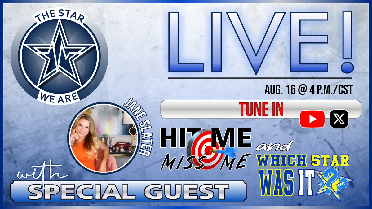 ❗TODAY 4 PM CST 🎥 LIVE❗

Jane Slater joins us for a fun packed show worth every second. Stop by, Like, Subscribe, and drop a comment or two. See you there!

#TheStarWeAre w/ <a href="/SlaterNFL/">Jane Slater</a>